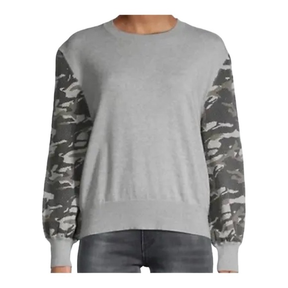 Monrow Camo Contrast Sleeve Cotton Cashmere
Blend Sweater Sweatshirt Size M - Picture 1 of 13